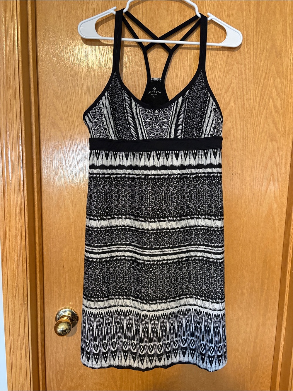 Athleta Black and White Striped Pattern Crisscross Tank Dress